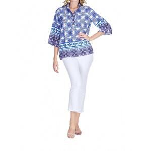 NEW JADE MELODY TAM quarter sleeves placket tunic in blue damask